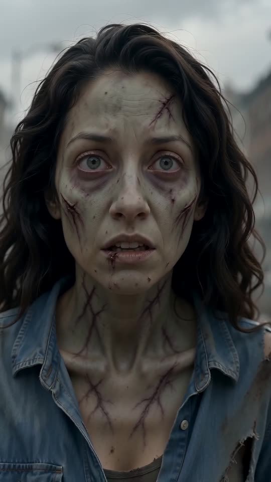 Reference scene of the zombie love story in a ruined city